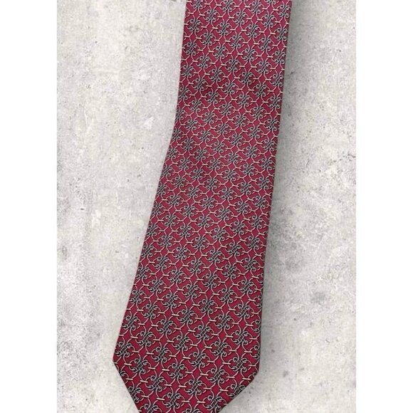 HERMÈS 7840 UA Silk Tie FRANCE Red Gray Chain W:3.6" EUC - Picture 6 of 6